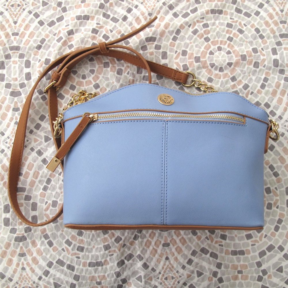 BAG ANNE KLEIN Style: Sawyer SKY BLUE Classic Curves  24" Drop Strap CROSSBODY
